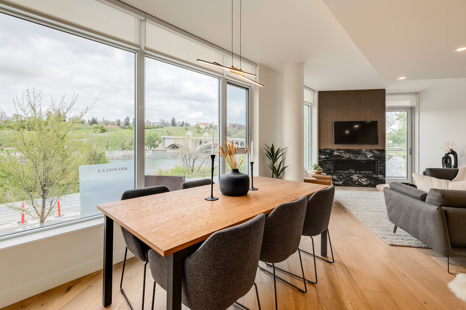 Calgary condo — dining with river view